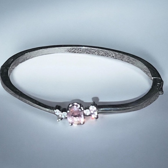 Vintage CZ Silver Tone Bangle Bypass Bracelet - Picture 3 of 6